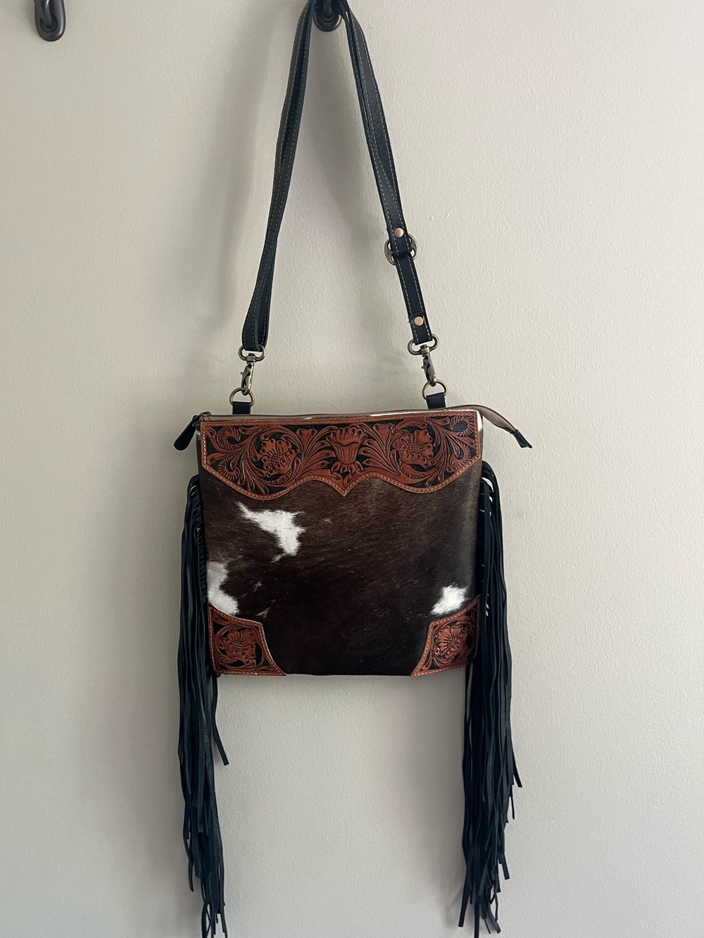 Western Leather Fringe Cowhide Purse